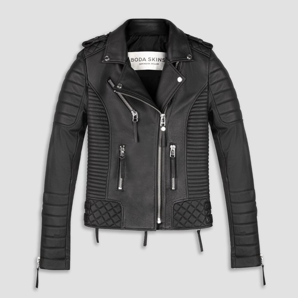 Boda Skins Women's Black Leather Jacket - Kay Michaels 2.0 | Size 6 (US)